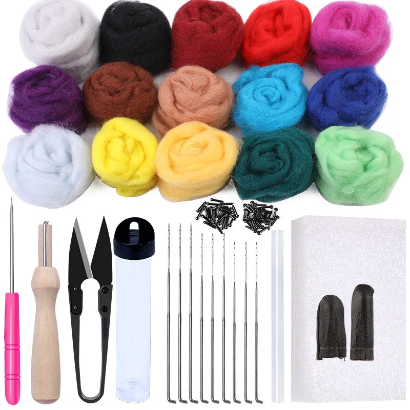 HULIANFU MIUSIE 16/25 Color Needle Felting Kit Wool Felting Tools Handmade Felt Needle Set 7pcs Pack Felting Fabric Materials Accessories - Deanwangkt