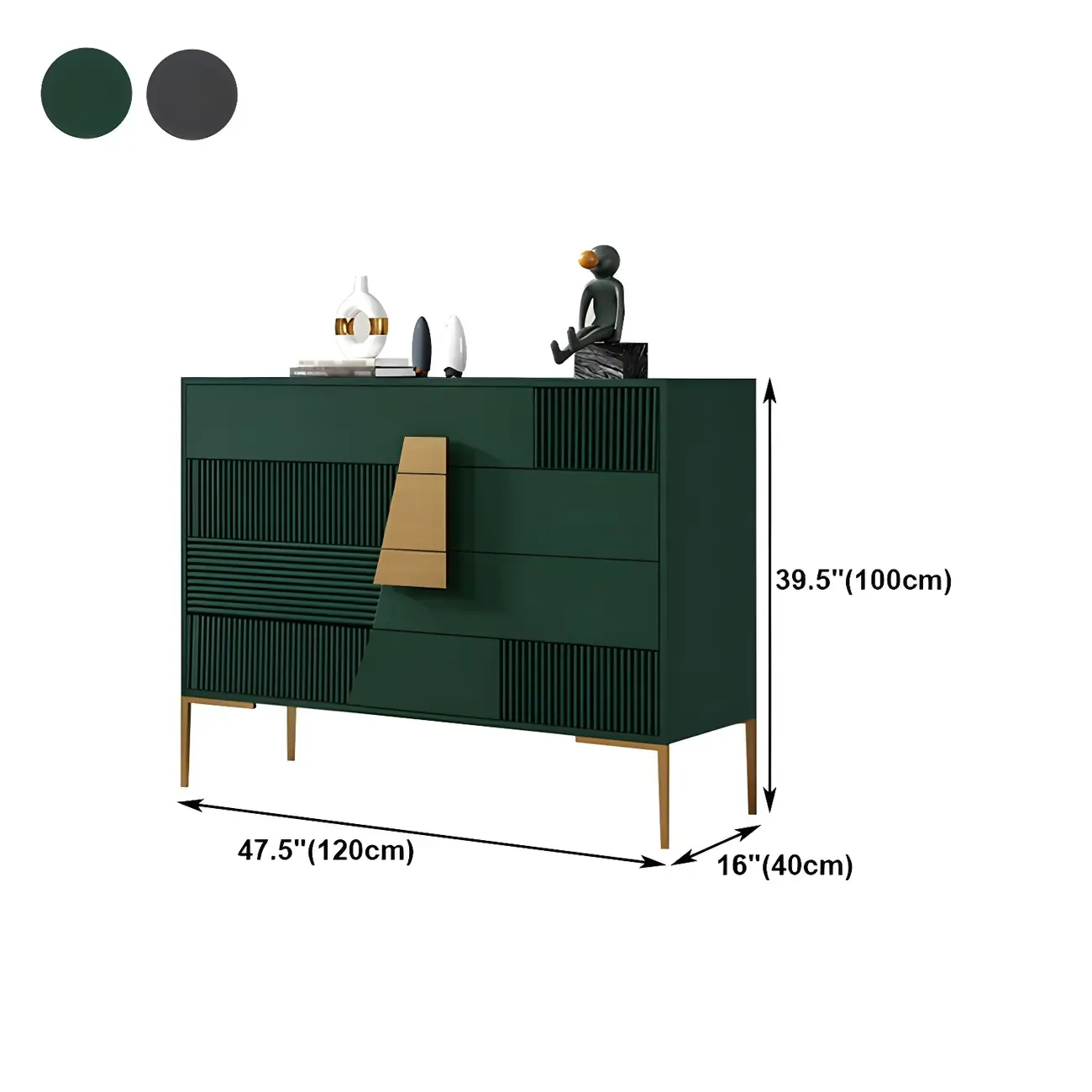Elegant Wooden Sideboard with Drawers in Green/Grey