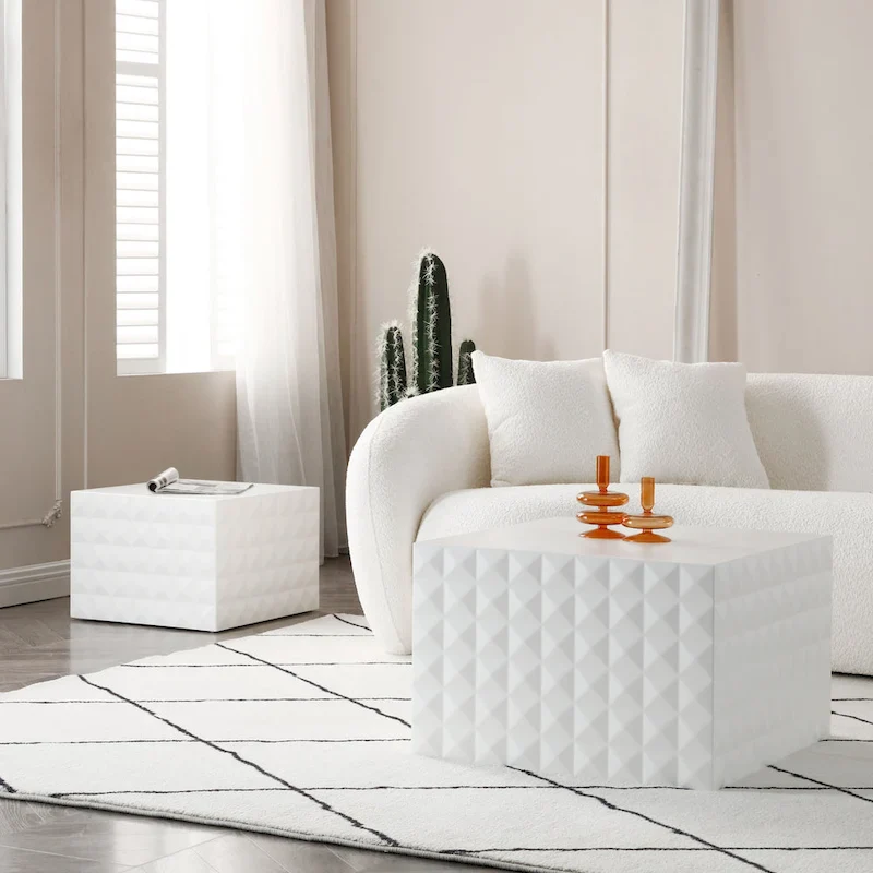 Modern Glam Square Nesting Coffee End Side Table for Living Room(Set of 2)