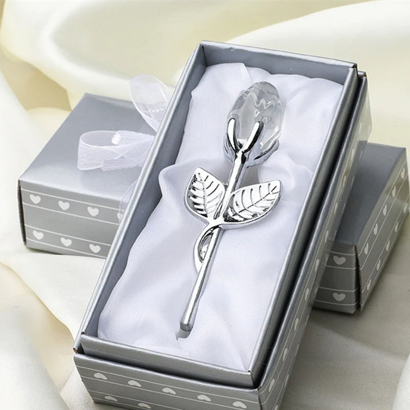 HULIANFU Valentines Day Gift Crystal Glass Rose Artificial Flower Silver Gold Rod Rose Flower for Girlfriend Wedding Gifts for Guest - Deanwangkt
