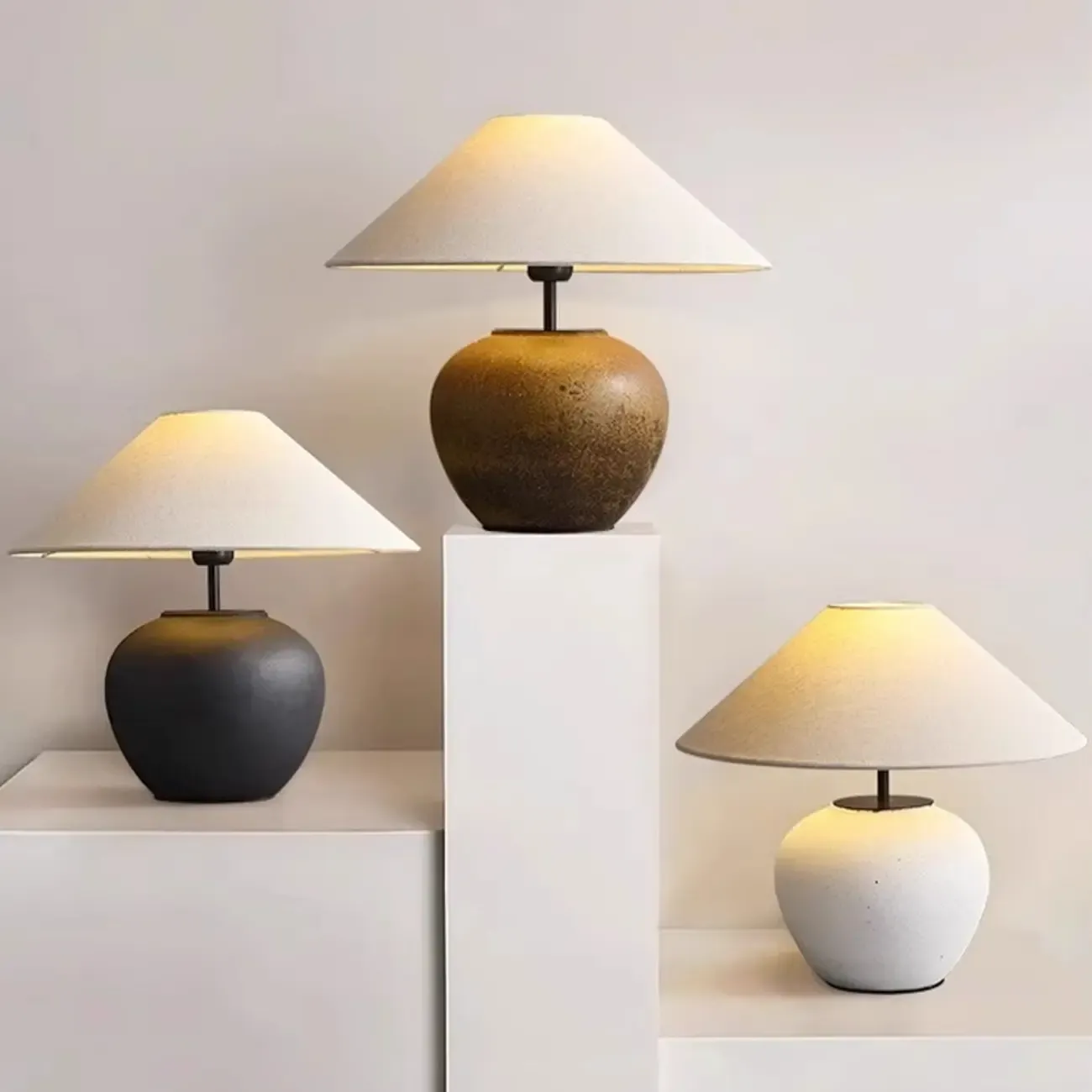 White Ceramic LED Table Lamp with Fabric Shade