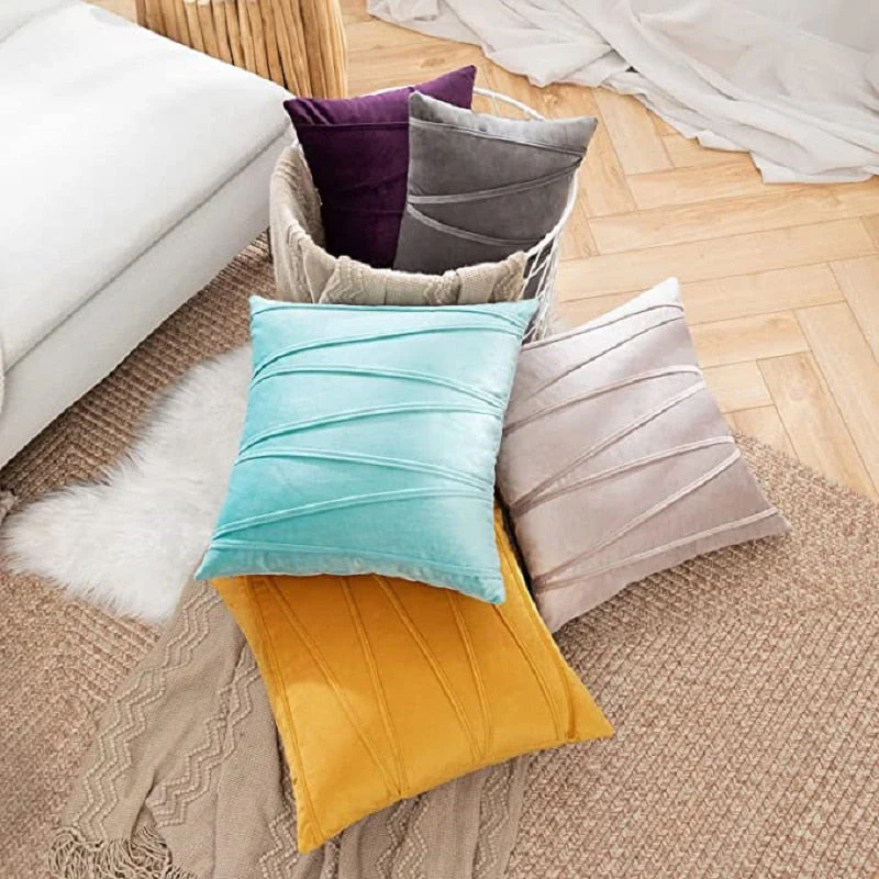 HULIANFU Inyahome New Art Velvet Yellow Blue Pink Solid Color Cushion Cover Pillow Cover Pillow Case Home Decorative Sofa Throw Decor - Deanwangkt