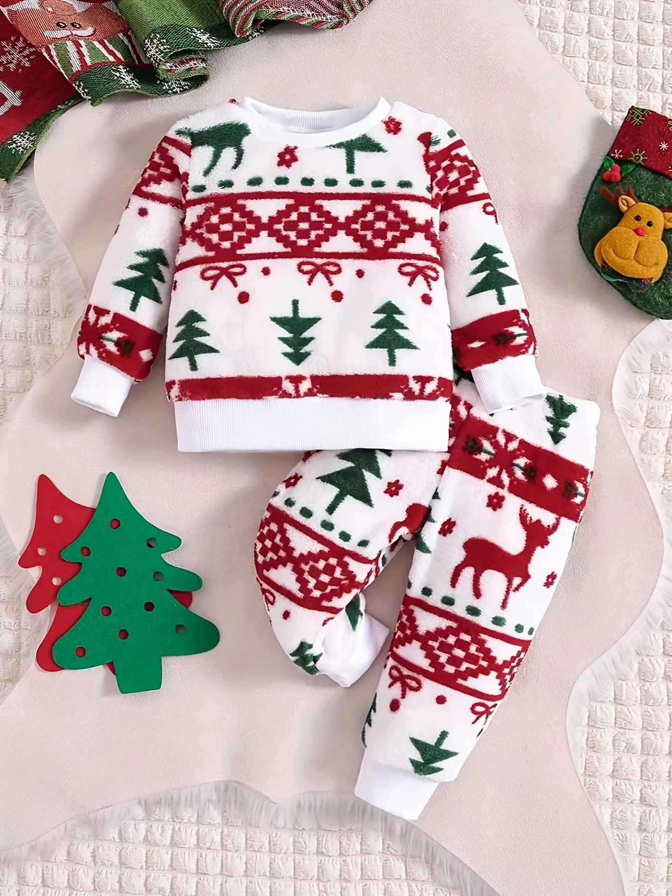 Baby Girl Christmas Fashionable Cartoon Pattern Autumn And Winter Flannel Suit Children's Warm New Two-piece Underwear - Deanwangkt
