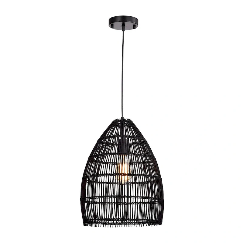 Naira Black 1-Light Rattan Cage Basket Pendant Light