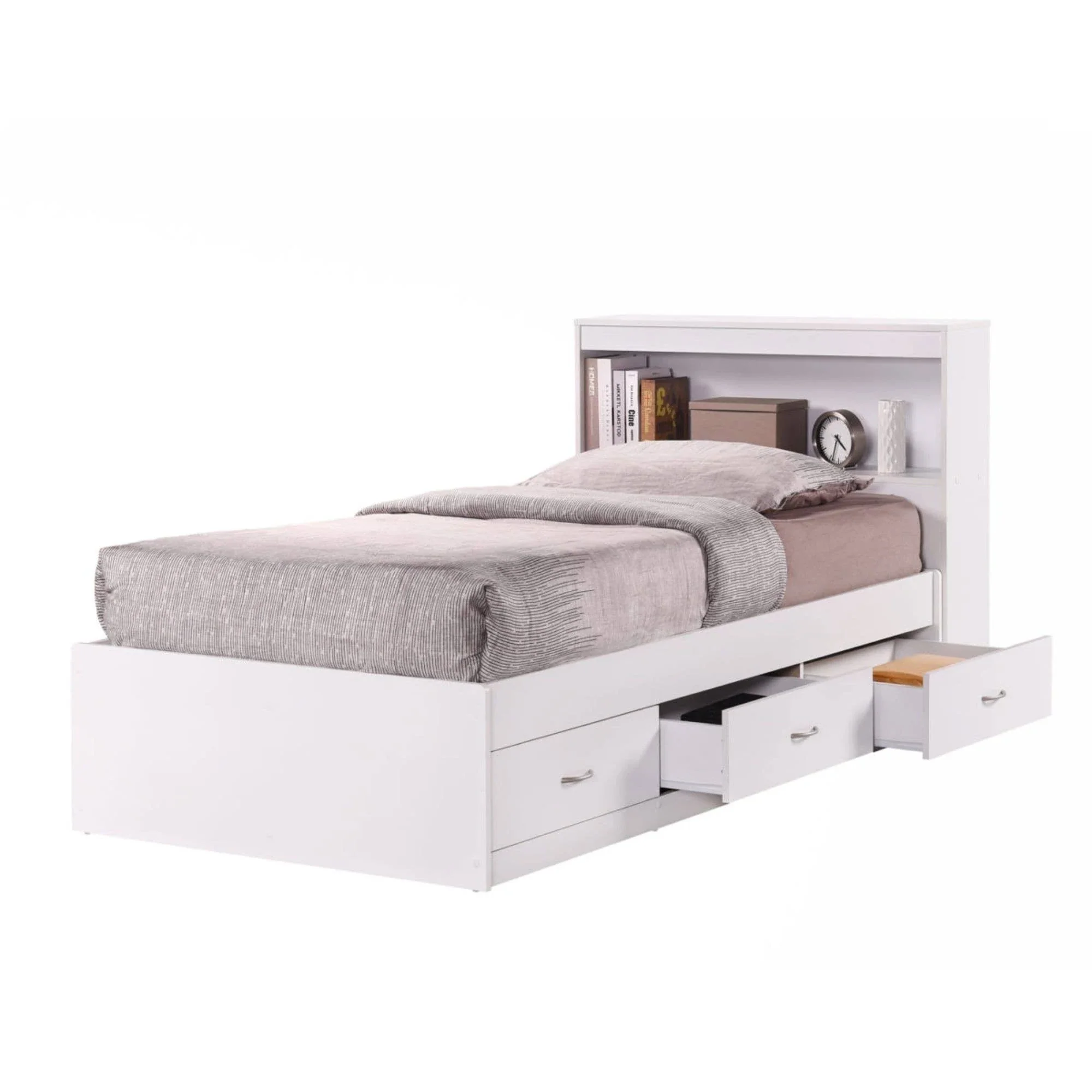 Contemporary Home Living 85.5 inch White Captain Bed with 3 Drawers and Headboard - Twin Size