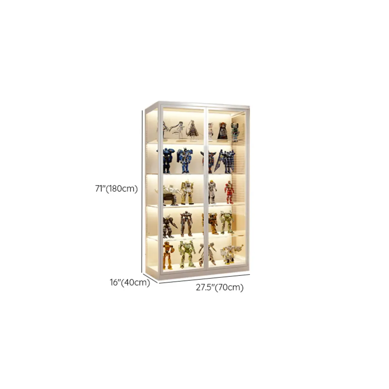 Freestanding Modern Metal Glass LED Lighted Curio Cabinet