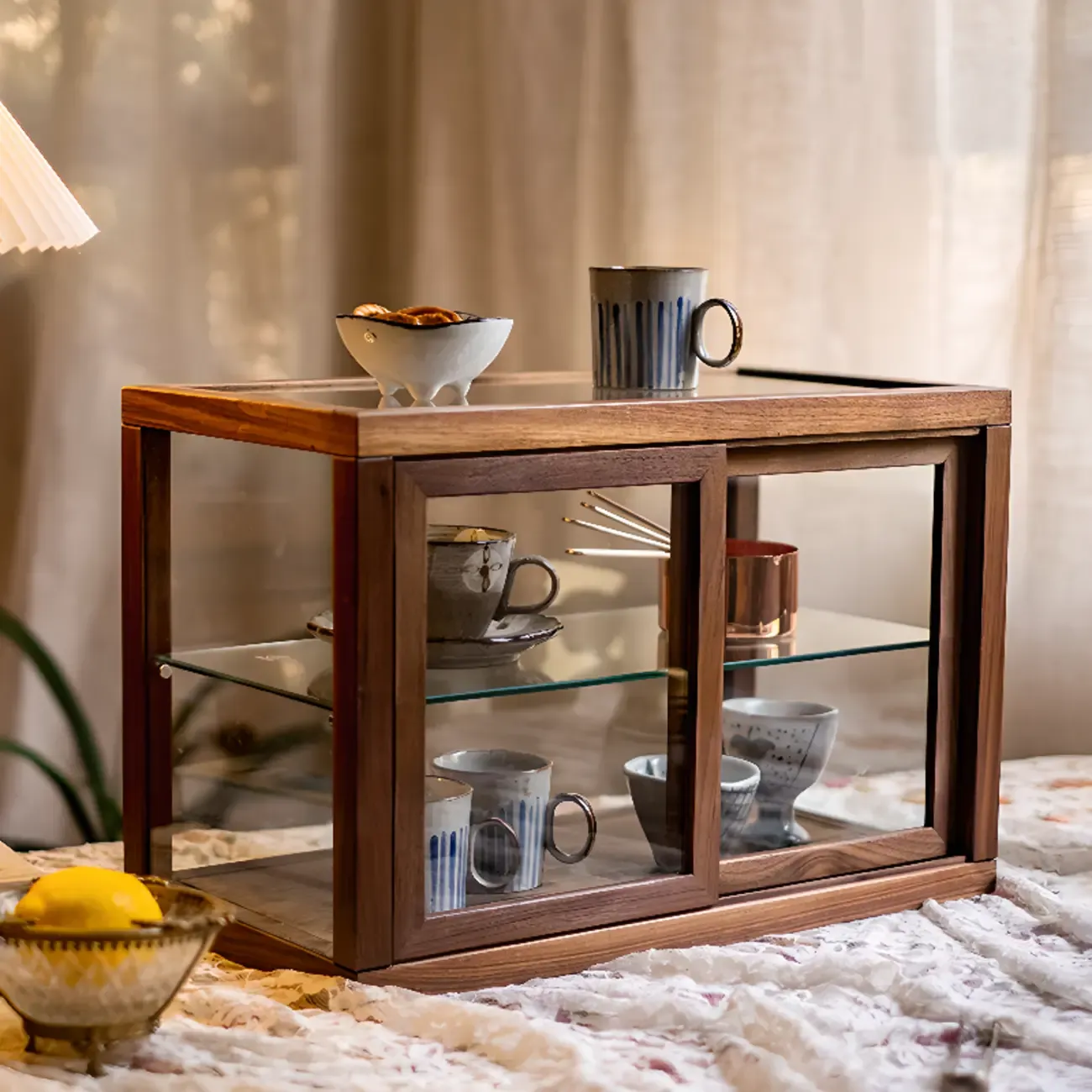Small Wooden Glass Display Curio Cabinet Tableytop
