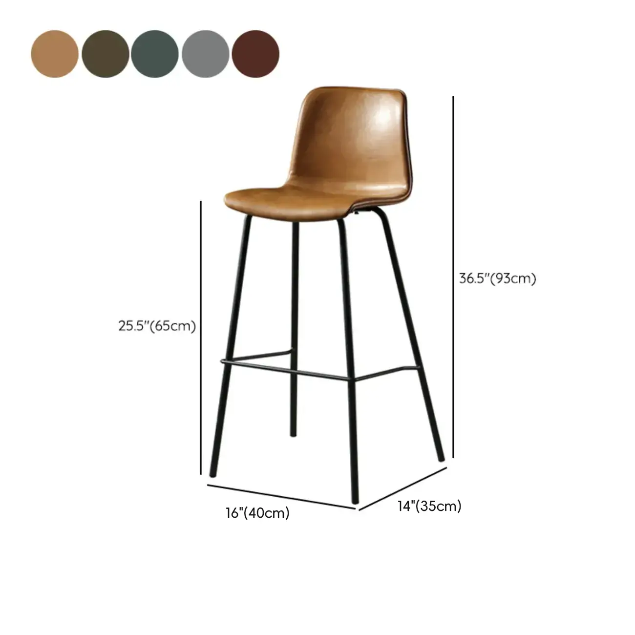 Industrial Metal Frame Leather Bar Stool with Footrest