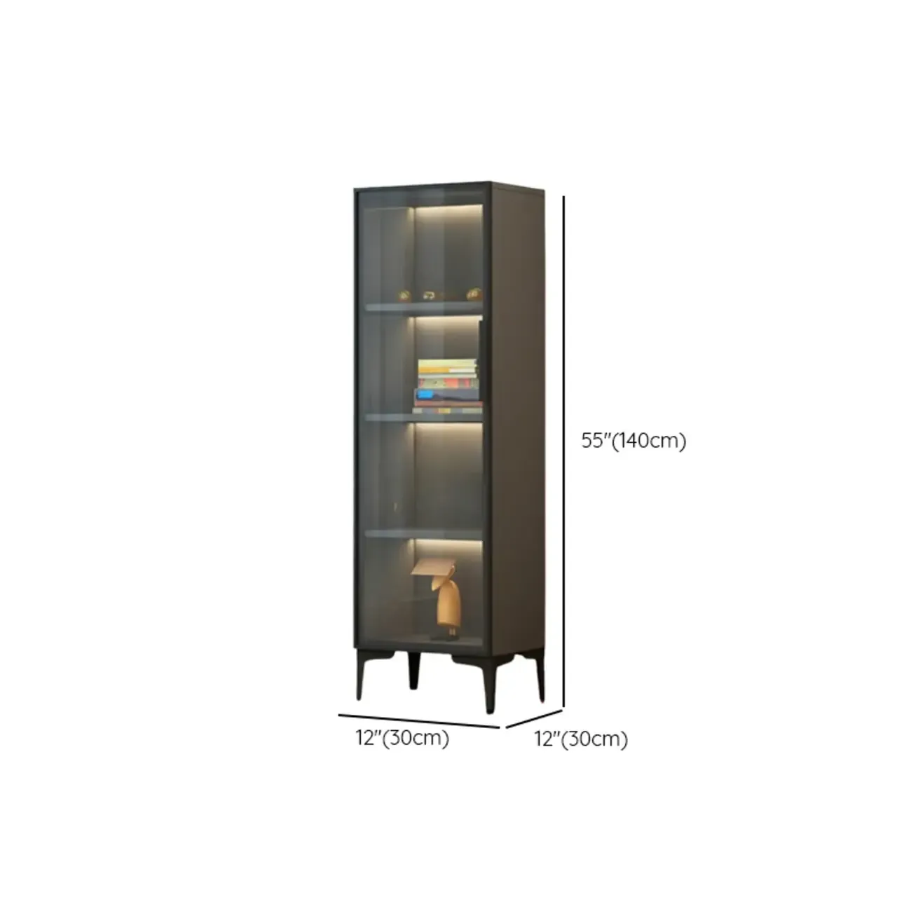 Modern Black Wood Clear Glass Lighting Display Cabinet