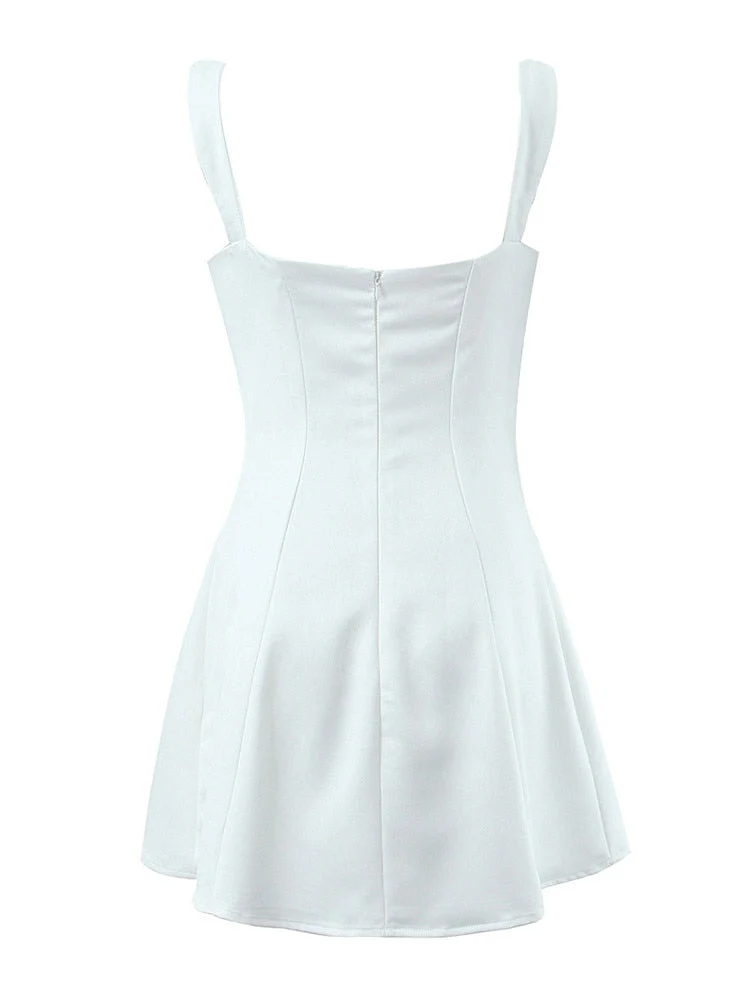 Hulianfu Spring Summer New Sexy Casual Lace Stitching Wavy Collar Halter Straps Bag Hip A-Line Short Mini Dress Women - Deanwangkt