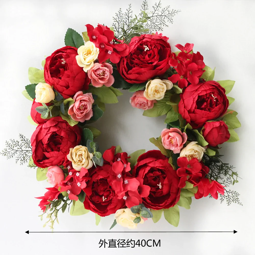 HULIANFU Peony simulated garland Rattan ring decoration Photography props Wedding wreath Flower home door Decoration - Deanwangkt