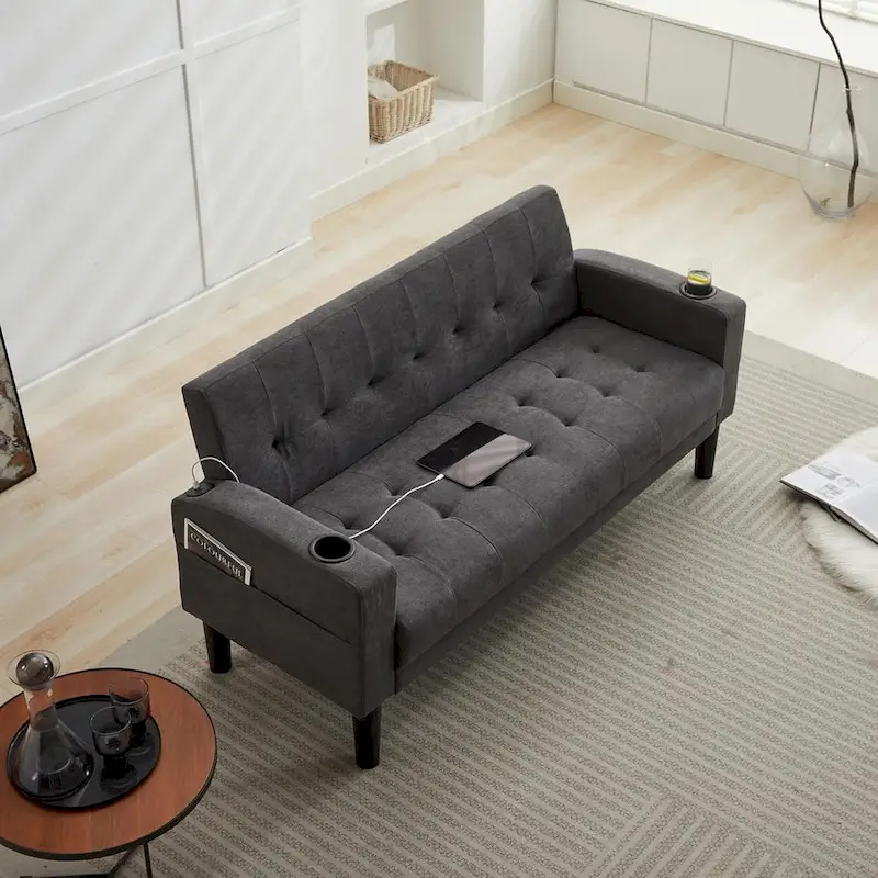 62 Inch Linen Upholstered Modern Loveseat Sofa