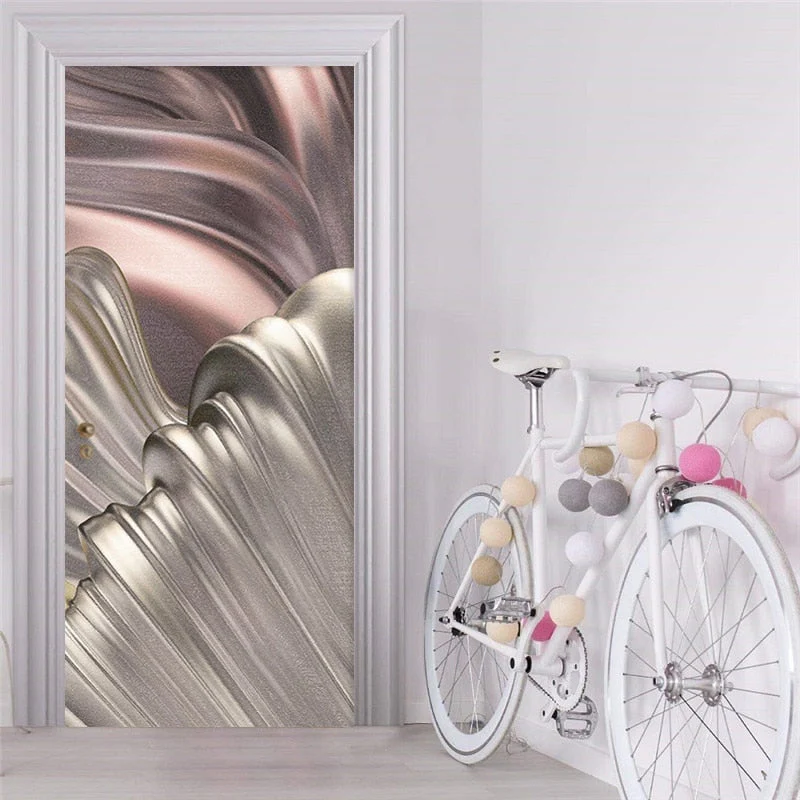 HULIANFU  PVC Self-Adhesive Waterproof Door Sticker Modern Light Luxury 3D Golden Abstract Wallpaper Living Room Bedroom 3D Door Murals - Deanwangkt