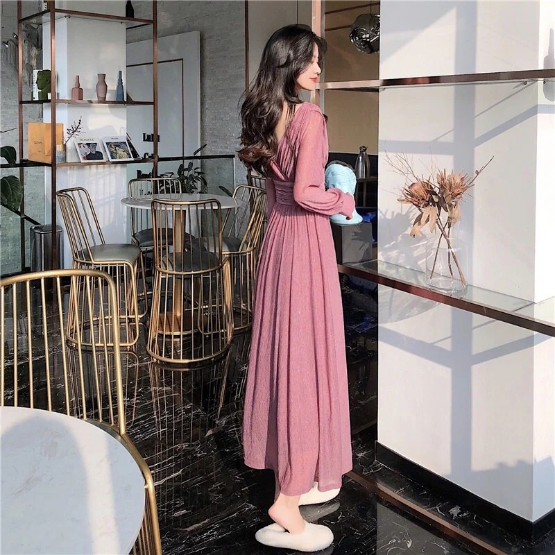 Hulianfu Vintage Sexy Maxi Dresses for Women Party Sequin Midi Dress Female Casual Chiffon Slim Korean Woman Dress Elegant Autumn - Deanwangkt