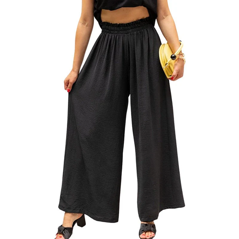 Hulianfu Autumn Summer Fashion Cotton Linen Pants Women Solid Fungus Edge High Waist Women's Trousers Wide Leg Casual Pants - Deanwangkt