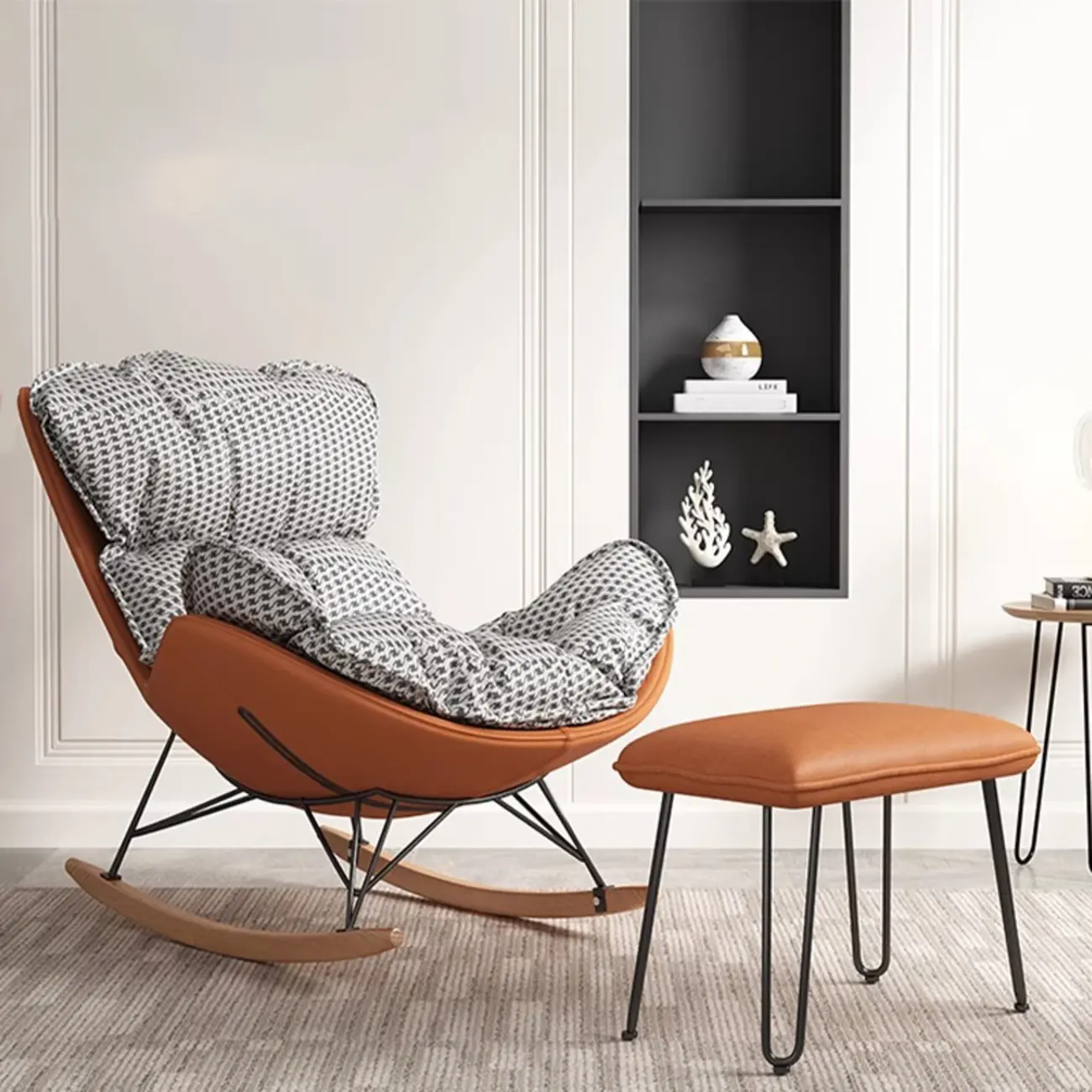 Faux Leather Wingback Rocking Chair with Removable Cushions