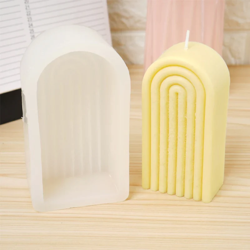 HULIANFU New Art Geometric Rainbow Arch Candle Silicone Mold 3D Handmade Craft Aromatherapy Candle Soy Wax Mould Making Supplies - Deanwangkt