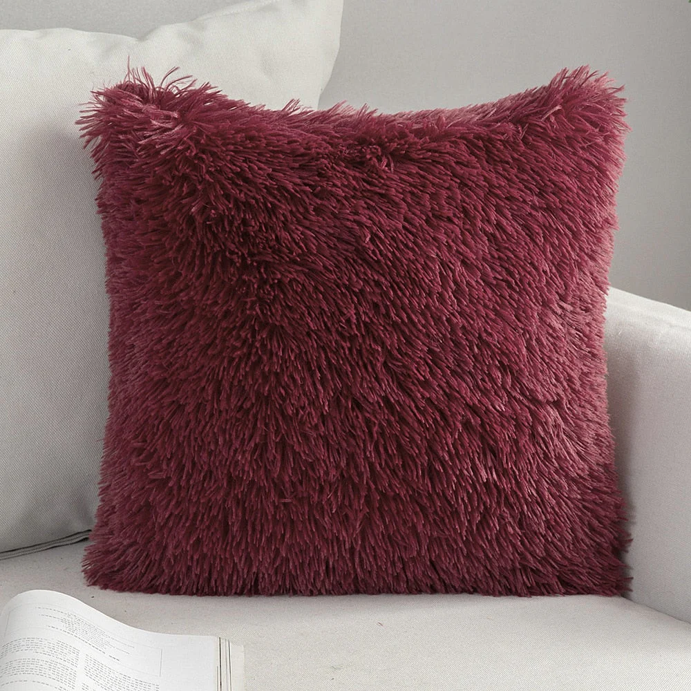 HULIANFU Solid Soft Fluffy Cushion Cover Decorative Sofa Pillow Cover Home Pillowcase White Pink Gray Shaggy Fur Cushion Cover 43x43cm - Deanwangkt