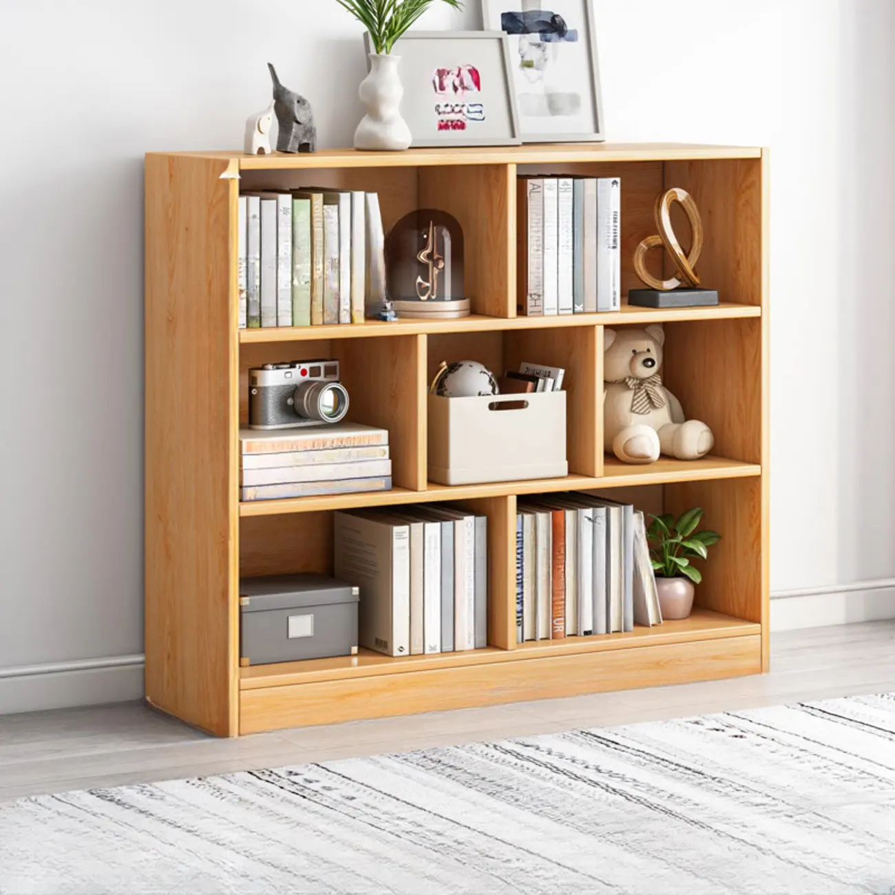 Simple Natural Finish Modular Vertical Wood Bookcase