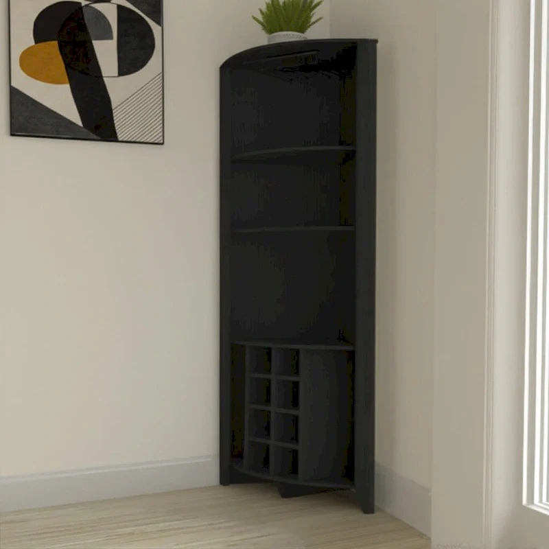 HomeRoots 71 Black Wood Corner Bar Cabinet