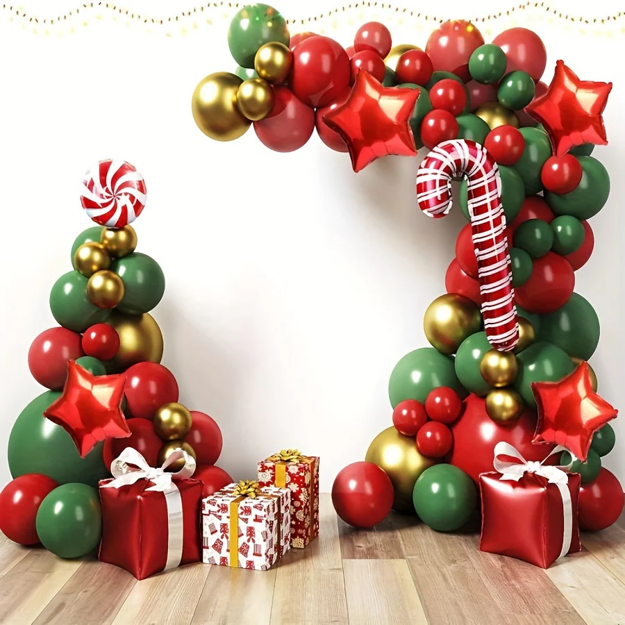 Christmas Balloons Garland Arch Kit - Red Green Gold Confetti Balloons With Candy Mylar Balloons For Christmas Holiday Candy Theme Baby Shower Birthday Xmas Party - Deanwangkt