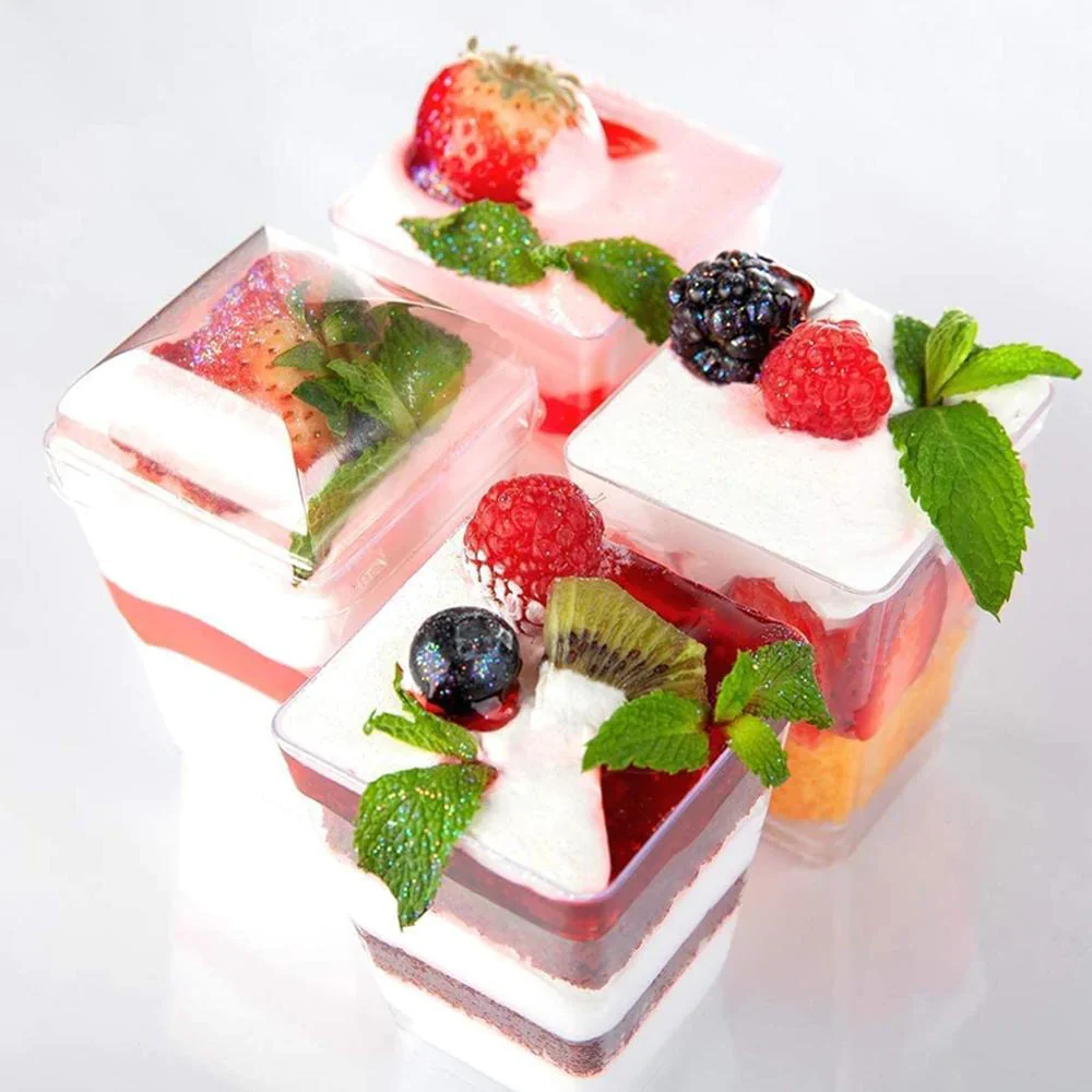 HULIANFU panacota plastic cup 50Pcs desert cup Clear Portion Transparent Trapezoidal Food container 60ml glasses for desserts Yogurt cups - Deanwangkt