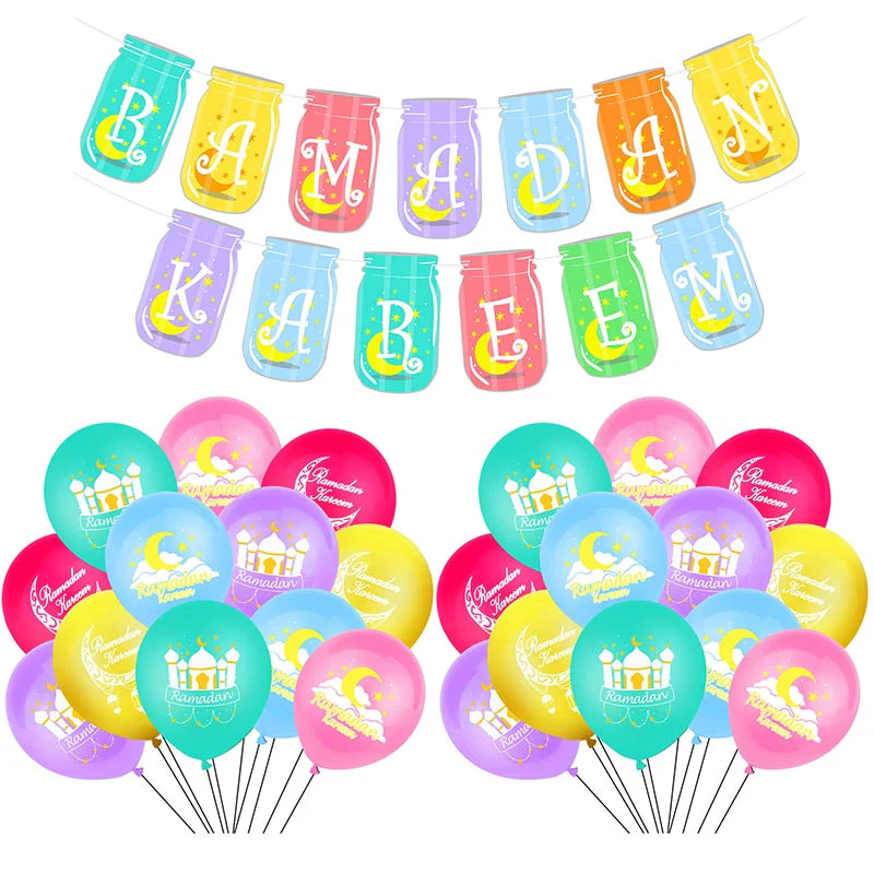 HULIANFU Ramadan Kareem Banner Latex Balloons Set Muslim Islamic Festival Party DIY Decoration Eid Al Adha Gifts - Deanwangkt