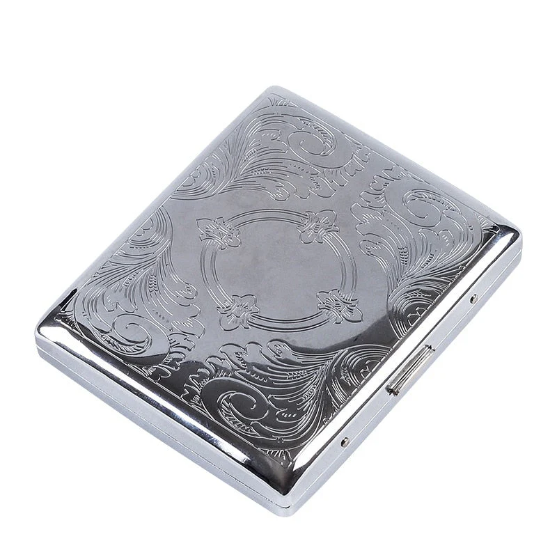 HULIANFU Silver Portable Metal Cigarette Case for Thick Cigarettes Flip Open Traveling Cigarette Container Box Holder Outdoor Smoking1PC - Deanwangkt
