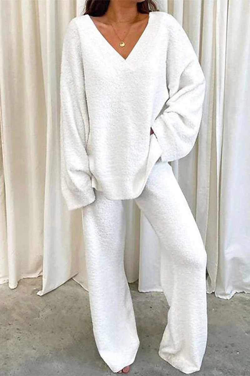 hulianfu Casual Solid Solid Color V Neck Two Pieces(5 Colors) - Deanwangkt