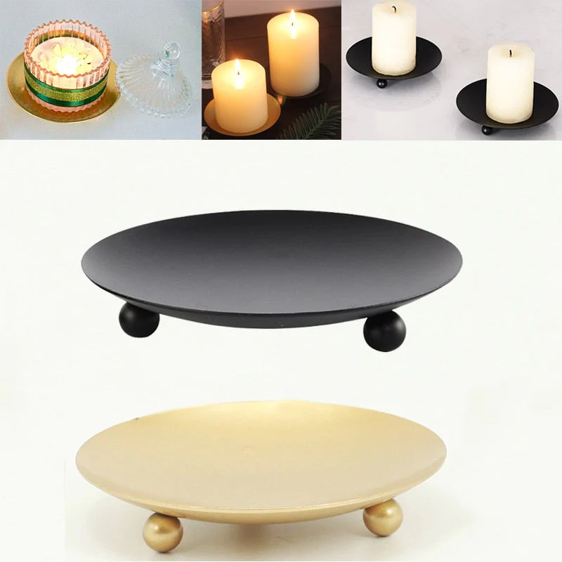 HULIANFU Iron Black Gold Plated Candle Holders Pillar Metal Plate For Wedding Party Festival Portavelas Candelabra Art Gift Home Decor - Deanwangkt