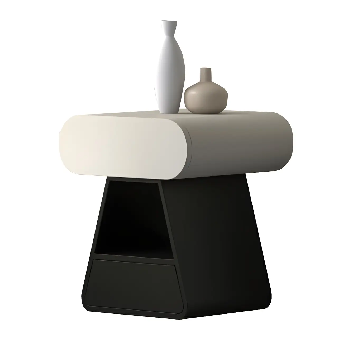 Simple Rectangular Wood Black-White 2 Drawer Nightstand