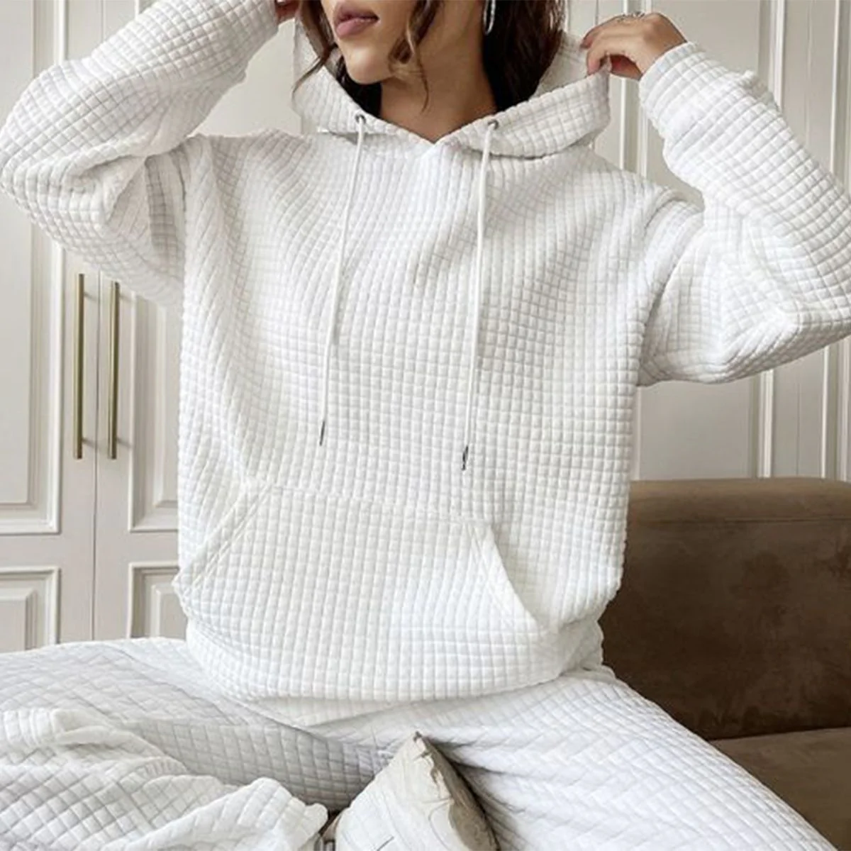 Vintage Plain Hoodie Two Piece Set