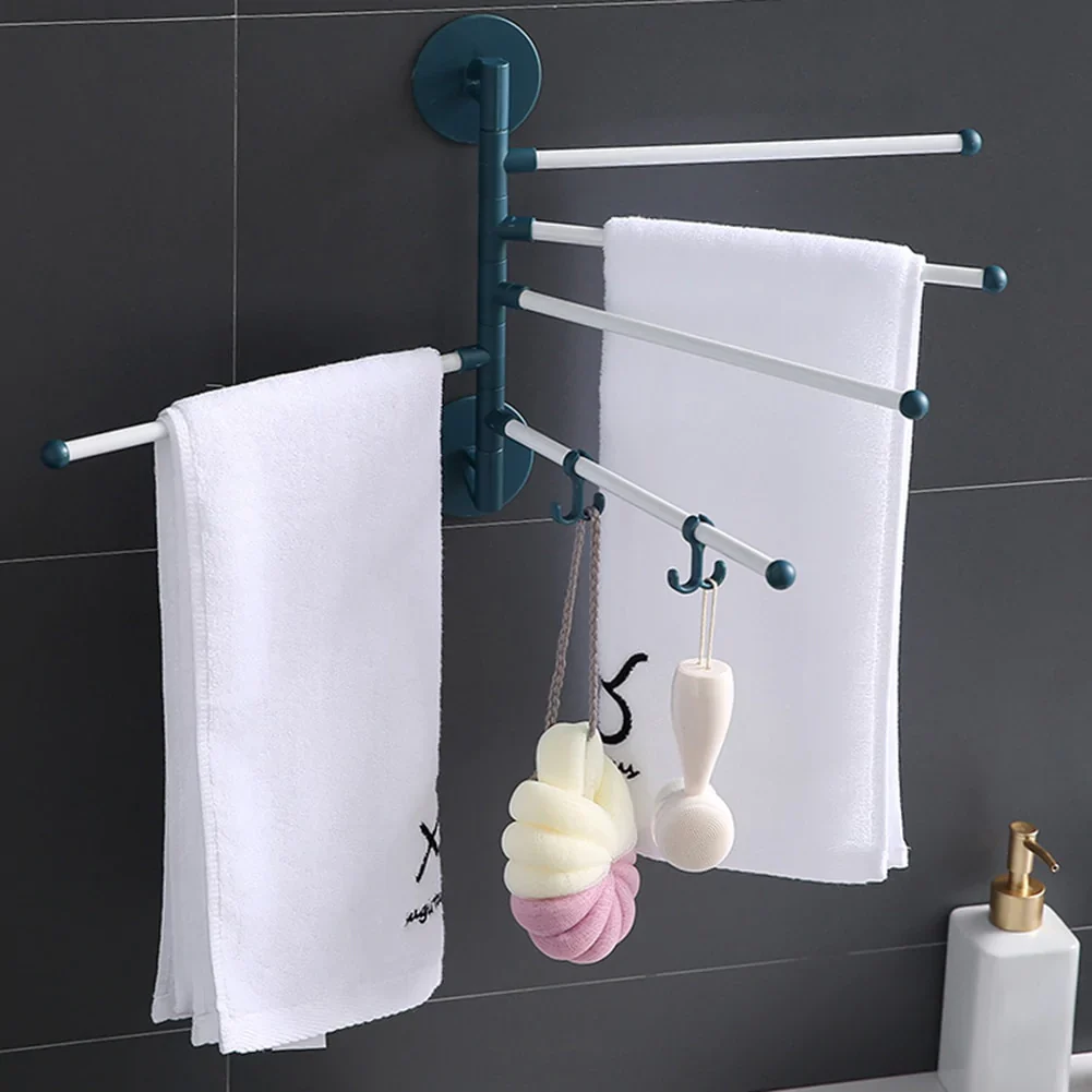 HULIANFU Multi-bar Wall Mounted Rotating Towel Rack Punch-free 180 Degree Bathroom Bath Towel Hanger Holder Stand Tools Accessories - Deanwangkt