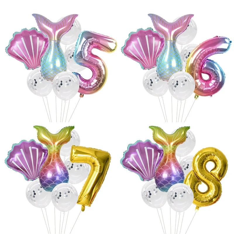 HULIANFU Little Mermaid Party Balloons 32inch Number Foil Balloon Kids Birthday Party Decoration Supplies Baby Shower Decor Helium Globos - Deanwangkt