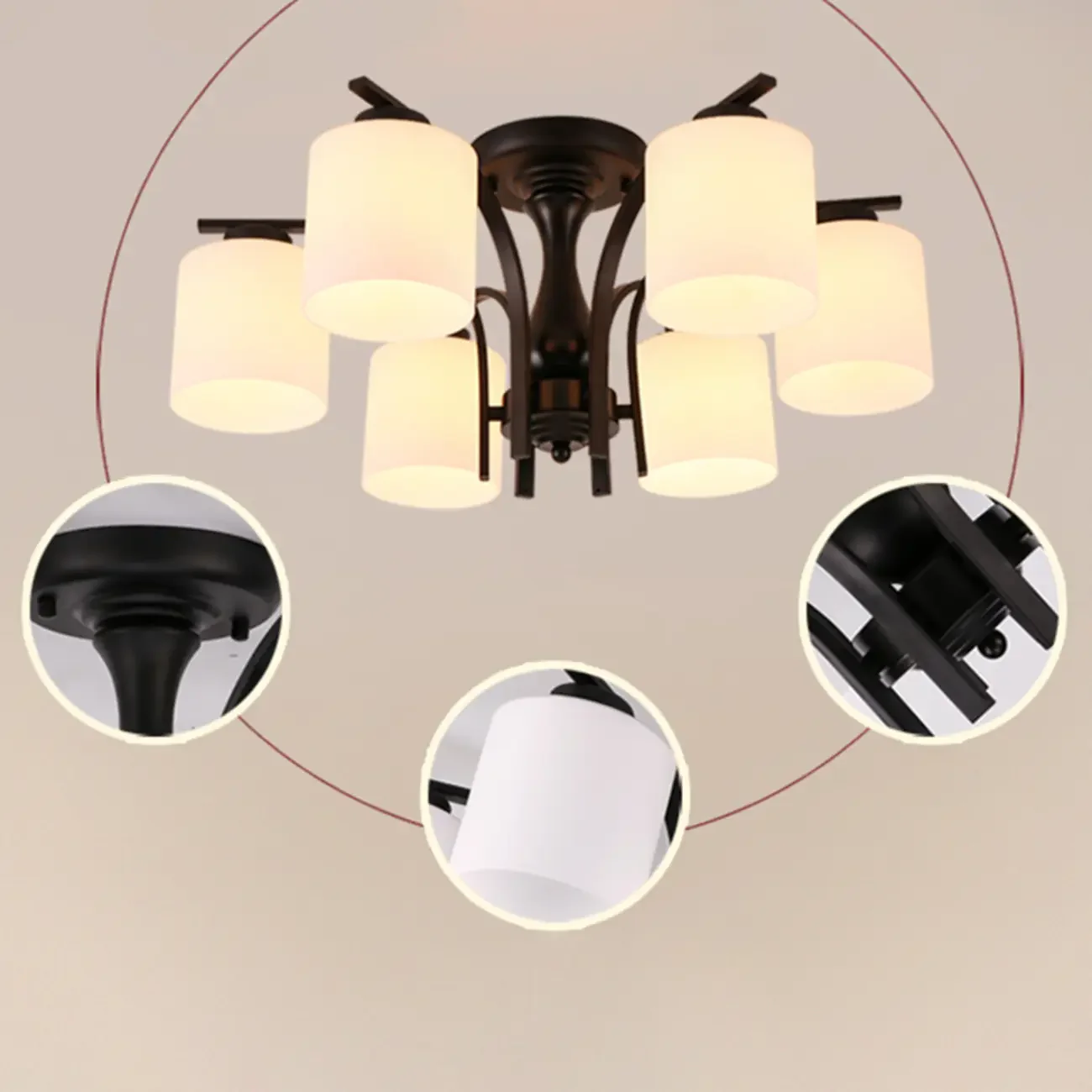 Traditional Black Cylinder Glass Semi-Flush Mount Ceiling Light