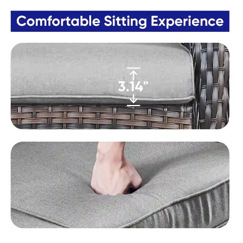 Patio Glider Rocking Sofa with Swivel Chair and Ottoman - Brown