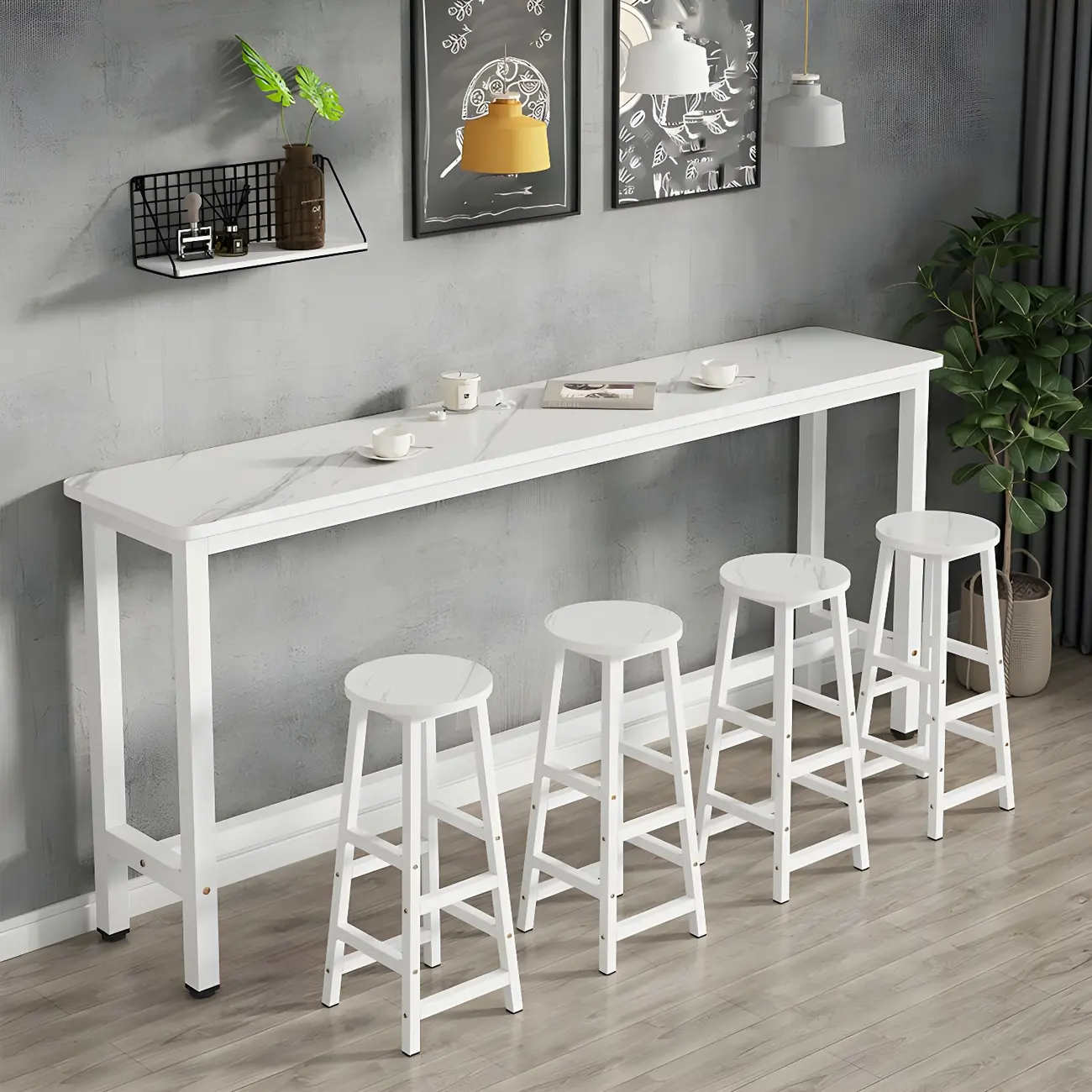 Modern White Wood Top Steel Base Bar Tables