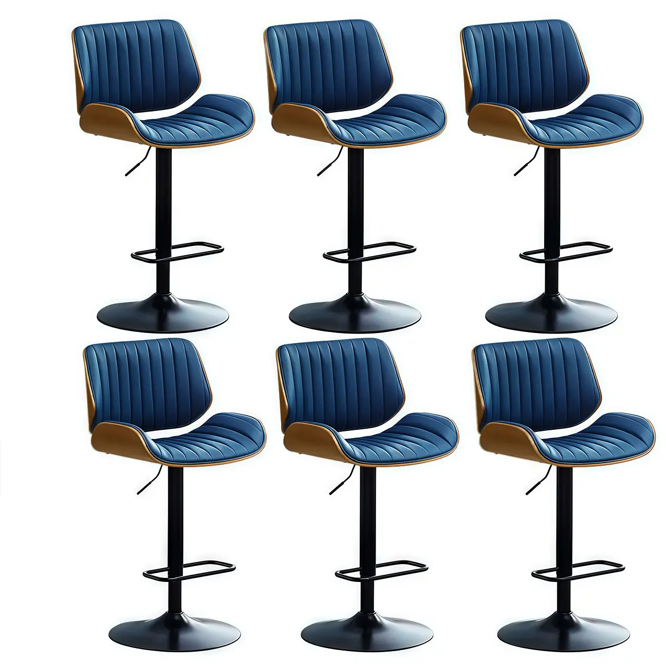 Elegant Wood Leather Red Swivel Adjustable Bar Stool