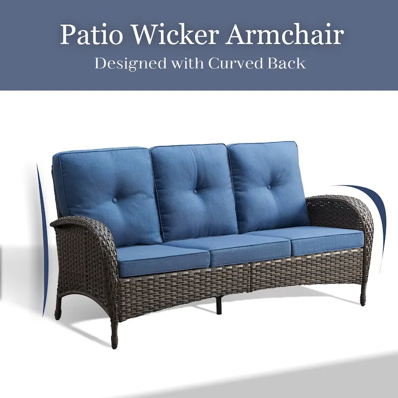 Patio Sofa 3 Seat Sofa Deep Seating - Brown