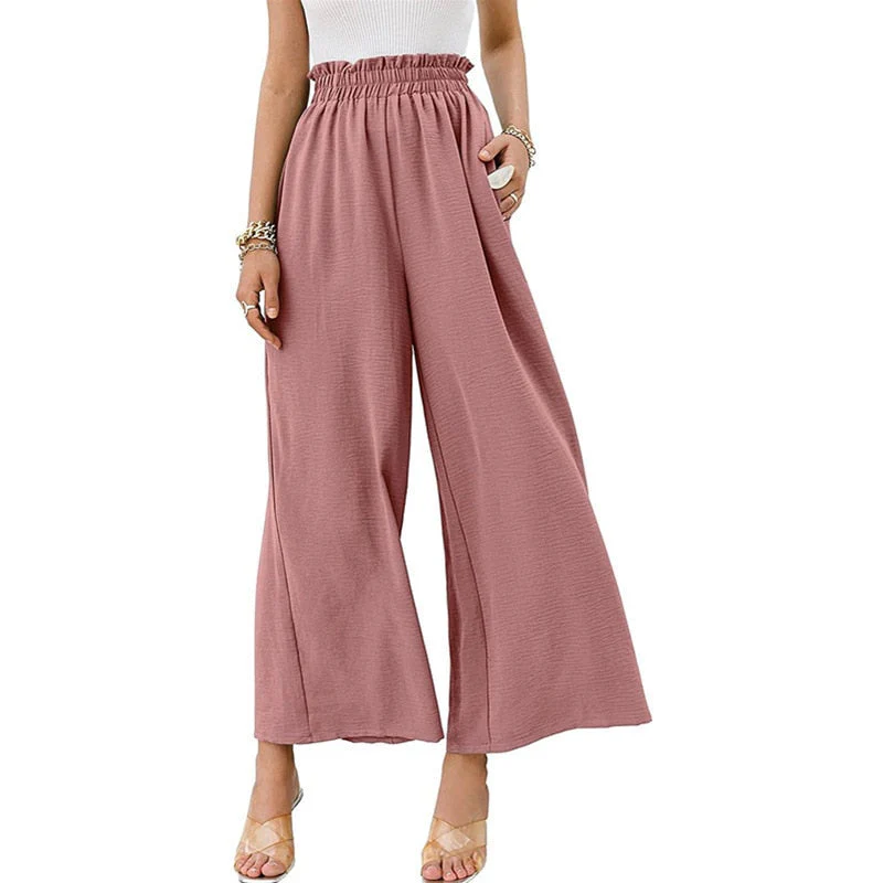 Hulianfu Autumn Summer Fashion Cotton Linen Pants Women Solid Fungus Edge High Waist Women's Trousers Wide Leg Casual Pants - Deanwangkt