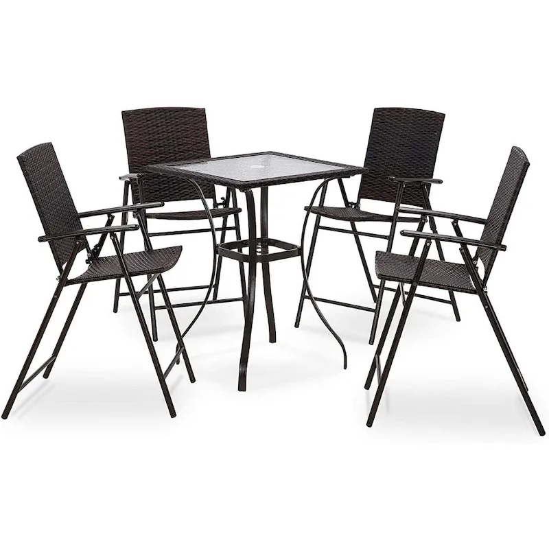 MCombo Wicker Patio Dining Set, 5 Pieces Table and Wicker Folding Chairs for Garden, Backyard, Bistro and Deck - N/A