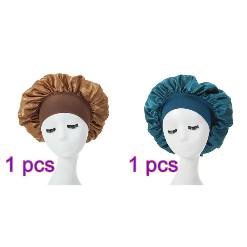 HULIANFU Women Night Sleep Hair Caps Silky Bonnet Satin Double Layer Adjust Head Cover Hat For Curly Springy Hair Styling Accessories - Deanwangkt
