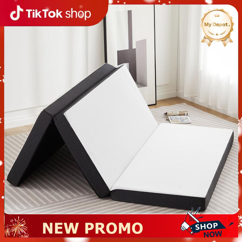 Folding Mattress, Tri-fold Memory Foam Mattress Topper for Camping, Foldable Mattress Topper with Washable Cover, Various Sizes, White