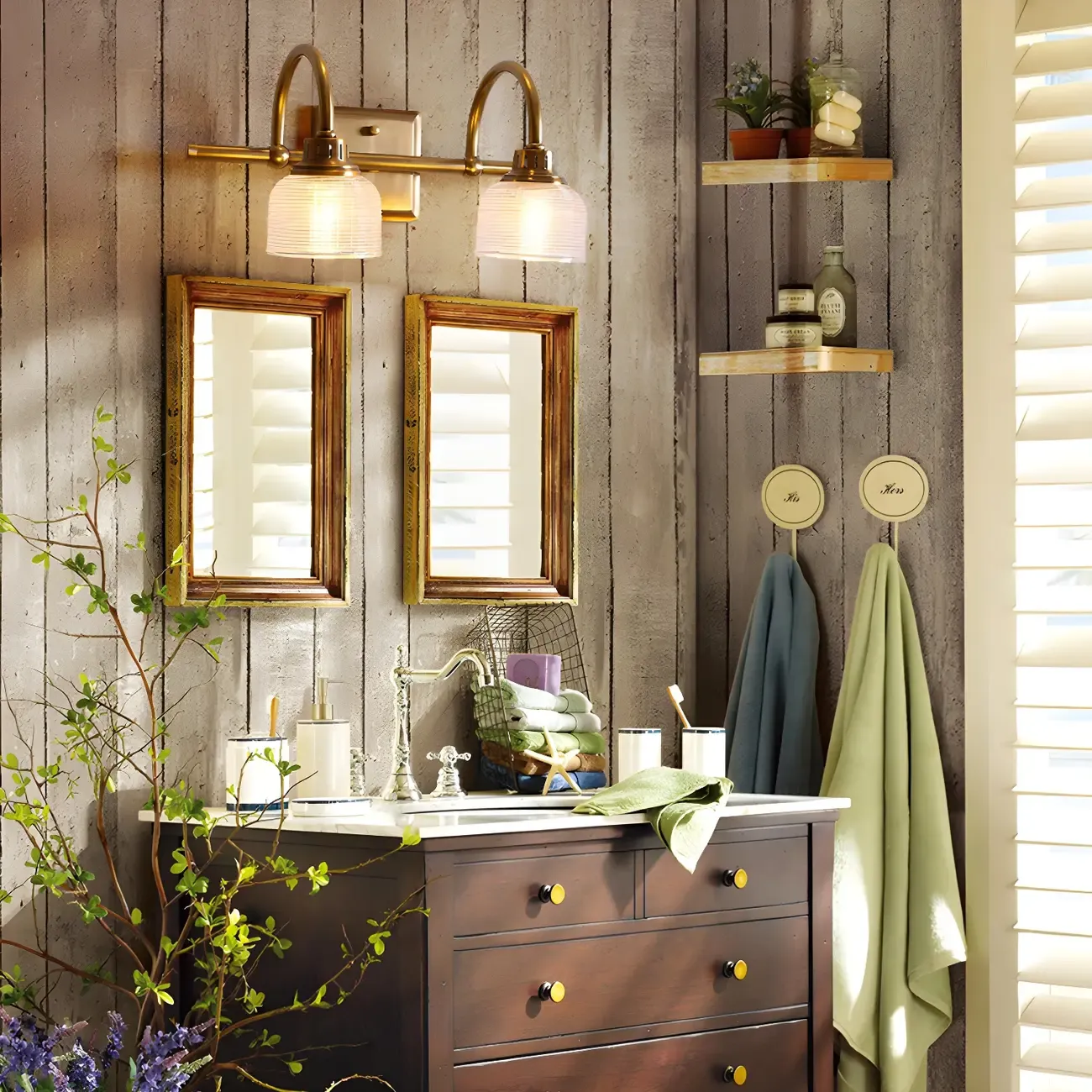 Glam Brass Vanity Lights with Prismatic Glass Shade for Bathroom