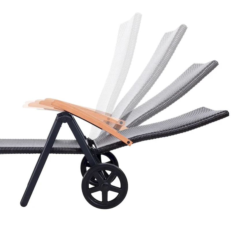 Outdoor Folding Rattan Reclining Chair Adjustable Patio Chaise Lounge