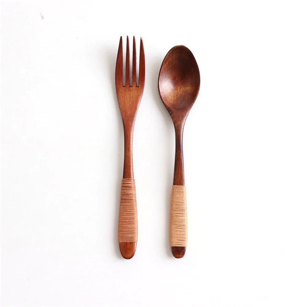 HULIANFU Natural Wooden Spoon & Fork Dinner Kit Rice Soups Utensil Cereal Handmade  Home Tableware Dinnerware Cutlery For Kicthen - Deanwangkt