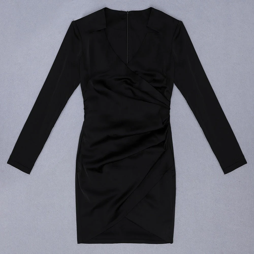New Fashion Black Red Dress Celebrity Party Dresses Deep V Neck Long Sleeve Bodycon Women Mini Dresses Sexy Clubwear - Deanwangkt