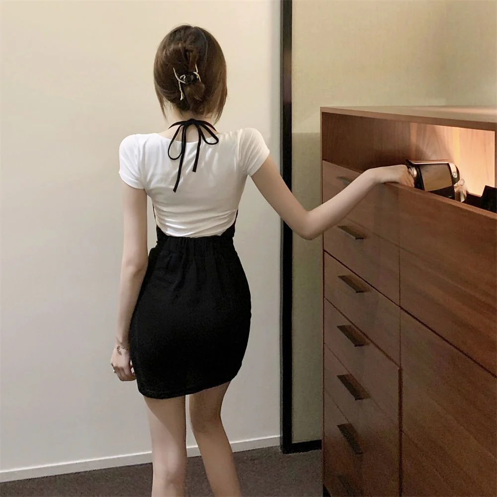 Hulianfu Sexy Bodycon Mini Dress Women  Overalls Dresses T Shirt 2 Pieces Set Side Split Fashion New - Deanwangkt