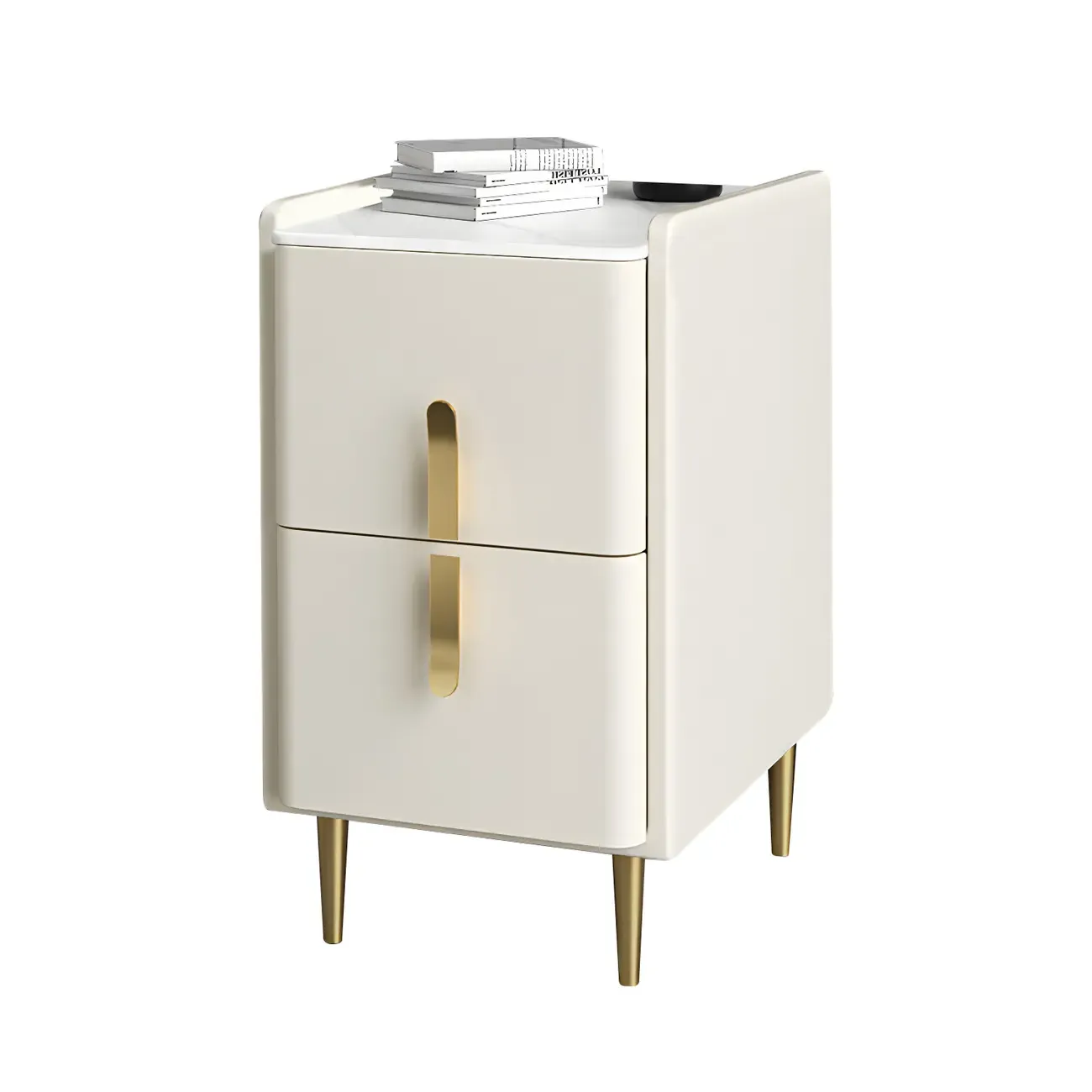 Glam Night Table with 2 Drawers – Off-White Finish