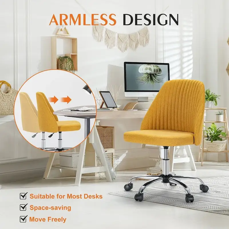 Office Chair with Wheels, Adjustable Height Fabric Upholstered Computer Desk Chair Swivel